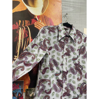 Vintage 70s Paisley Groovy Trippy Dagger Collar Button up Disco Shirt