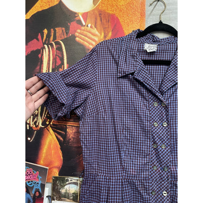 Vintage 50s Shirt & Flare Gingham Blue and Purple Dress