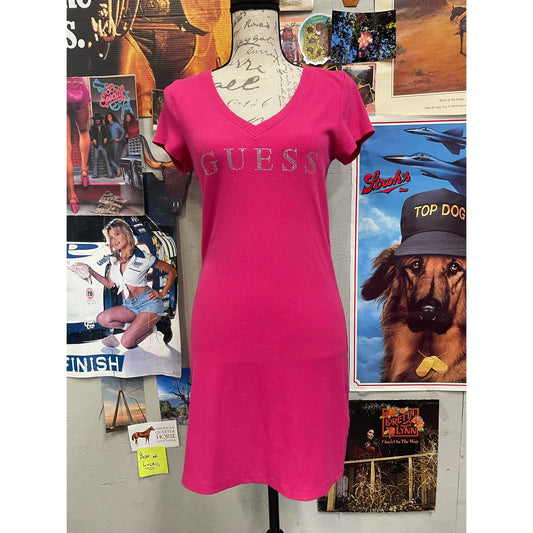 Vintage Y2k Guess Hot Pink Gem BodyCon Dress