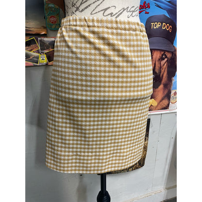 Vintage 70s Yellow and White Houndstooth Print Dagger Collar Skirt Set